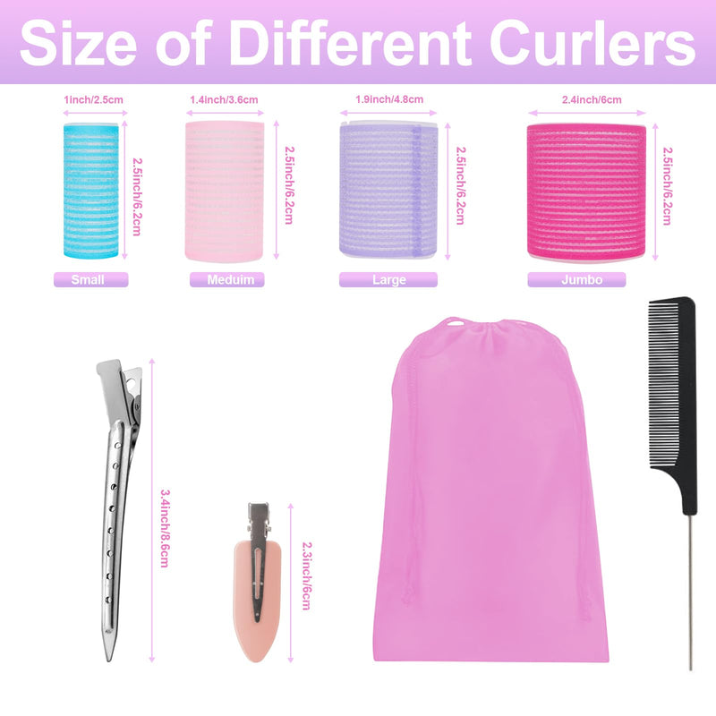 54 PCS Hair Rollers with Clips, Rollers for Hair, With Clips-Jumbo Large Medium Small Rollers,for All Hair Lengths DIY Hairdressing (Multicolor) Extra Large, Large, Medium, Small