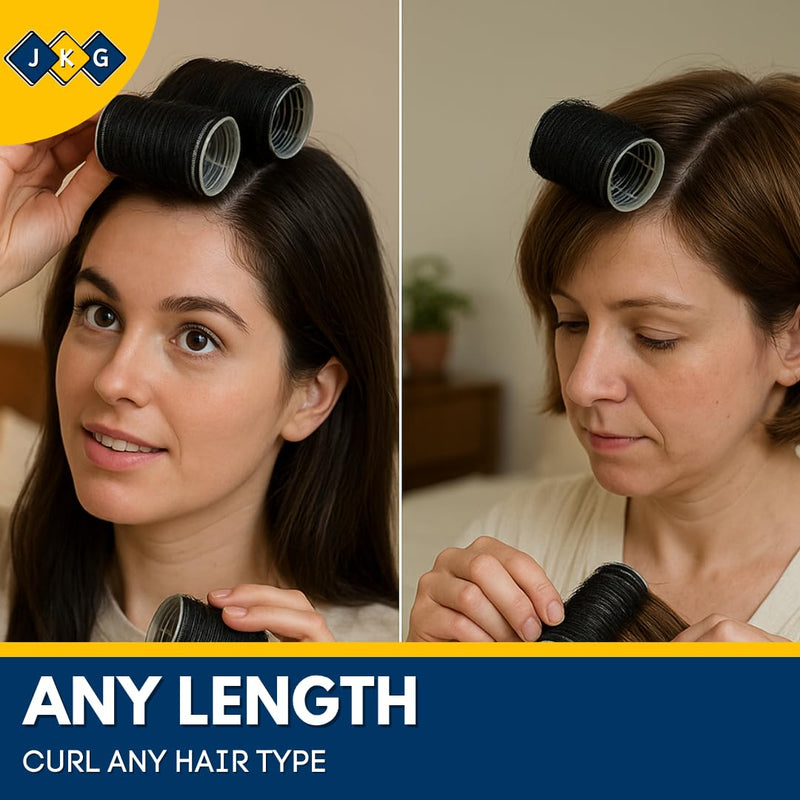 8 PACK HAIR ROLLERS - Self Holding Salon Hairdressing Curlers | Self Grip DIY Curling Tool | Hair Volume For Long Short Hair | Black Haircut Foam Styling Tool | Clip Rolling Accessories