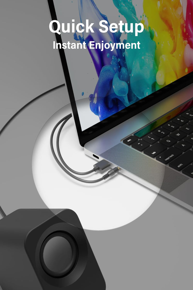 Speaker - 14W Stereo PC Speakers, USB Powered, Compact Size with 30° Tilt Design, Volume Dial Control, for Desktop, Laptop, Monitor, Gaming Consoles, Black