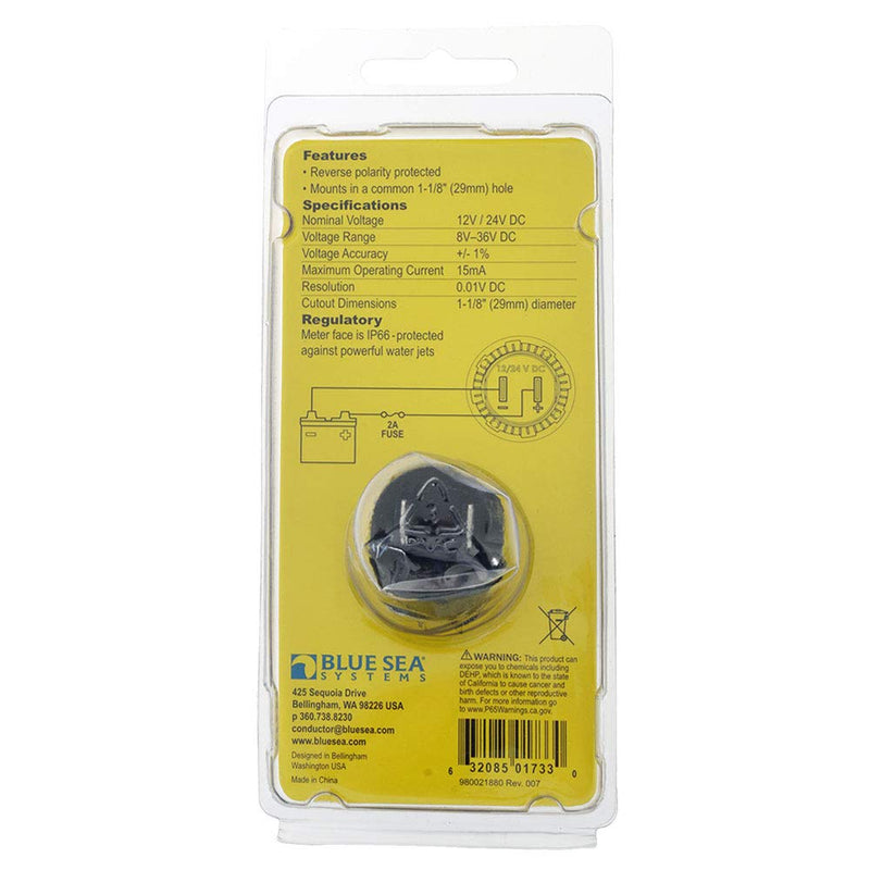 Blue Sea Systems Mini OLED Meters for Marine, RV and More Dc Voltmeter Yellow