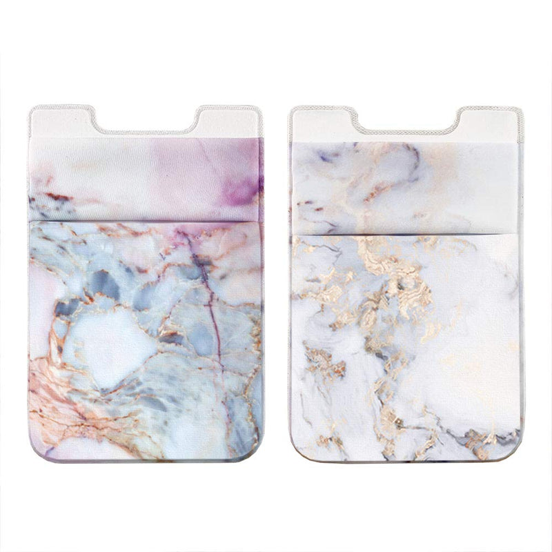 2Pack Phone Card Holder Stretchy Lycra Wallet Pocket Credit Card ID Case Pouch Sleeve 3M Adhesive Sticker on iPhone Samsung Galaxy Android Smartphones (Pink Marble & White Golden Marble) Pink Marble & White Golden Marble