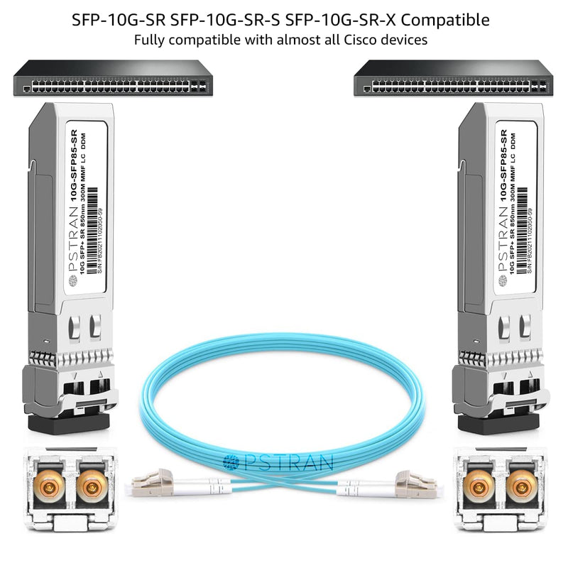 10GBASE-SR SFP+ Optical Transceiver Module Compatible with Cisco SFP-10G-SR SFP-10G-SR-S SFP-10G-SR-X 10Gbps 850nm 300m DDM Duplex LC MMF 10GBASE-SR: 300m for Cisco 1