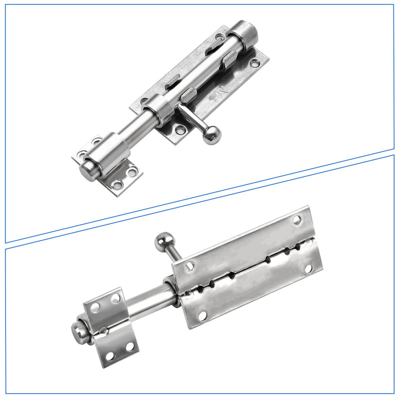 6.3inch Sliding Bolt Gate Latch, 2 Pack Heavy Duty Barrel Bolt with Padlock Hole, 304 Stainless Steel Solid Gate Lock Security Guard Door Latches for Yard Trailer Fence Shed Garages Silver