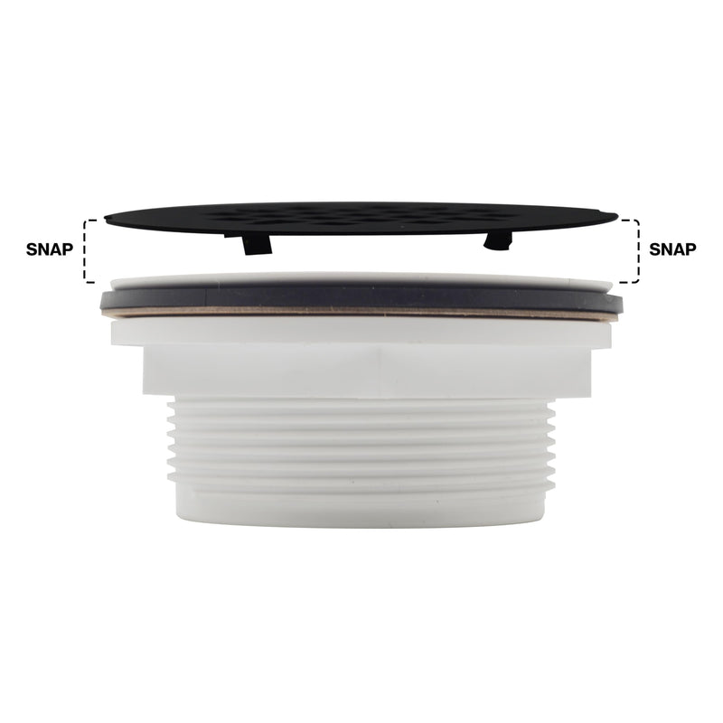 Westbrass D206P-01 2" No-Caulk PVC Compression Shower Drain with 4-1/4" Round Grid Cover, Polished Brass 1-Pack