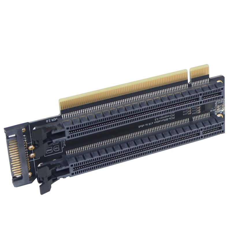 JMT PCI-E 4.0 x16 1 to 2 Expansion Card Gen4 Split Card PCIe-Bifurcation x16 to x8x8 with 20mm Spaced Slots CPU4P Power Supply Port (SATA) SATA PCI-E 4.0