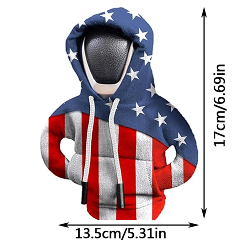 Car Gear Shift Hoodie, Gear Shift Cover Car Cup Coaster Set, Universal Car Shift Knob Hoodie, Mini Hoodie Automotive Interior Cute Gadgets Accessories (US Flag Gear Shift Cover+Red Coaster) Us Flag Gear Shift Cover+red Coaster
