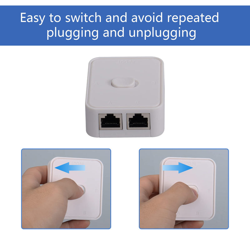 CERRXIAN Network Switch 2 Ports ,RJ45 Network Key-Press Switch Splitter Selector Box ,100M 2-in 1-Out or 1-in 2-Out 2 Port Network Hub (White) White