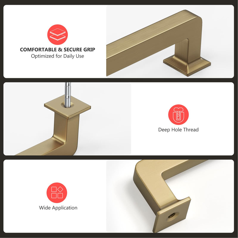 homdiy 5 Pack 3 Inch Champagne Bronze Cabinet Pulls, Solid Heavy-Duty Zinc Alloy Kitchen Handles, Gold Cabinet Handles Modern Square Drawer Pulls for Cupboard, Dresser, Wardrobe 3" Hole Center