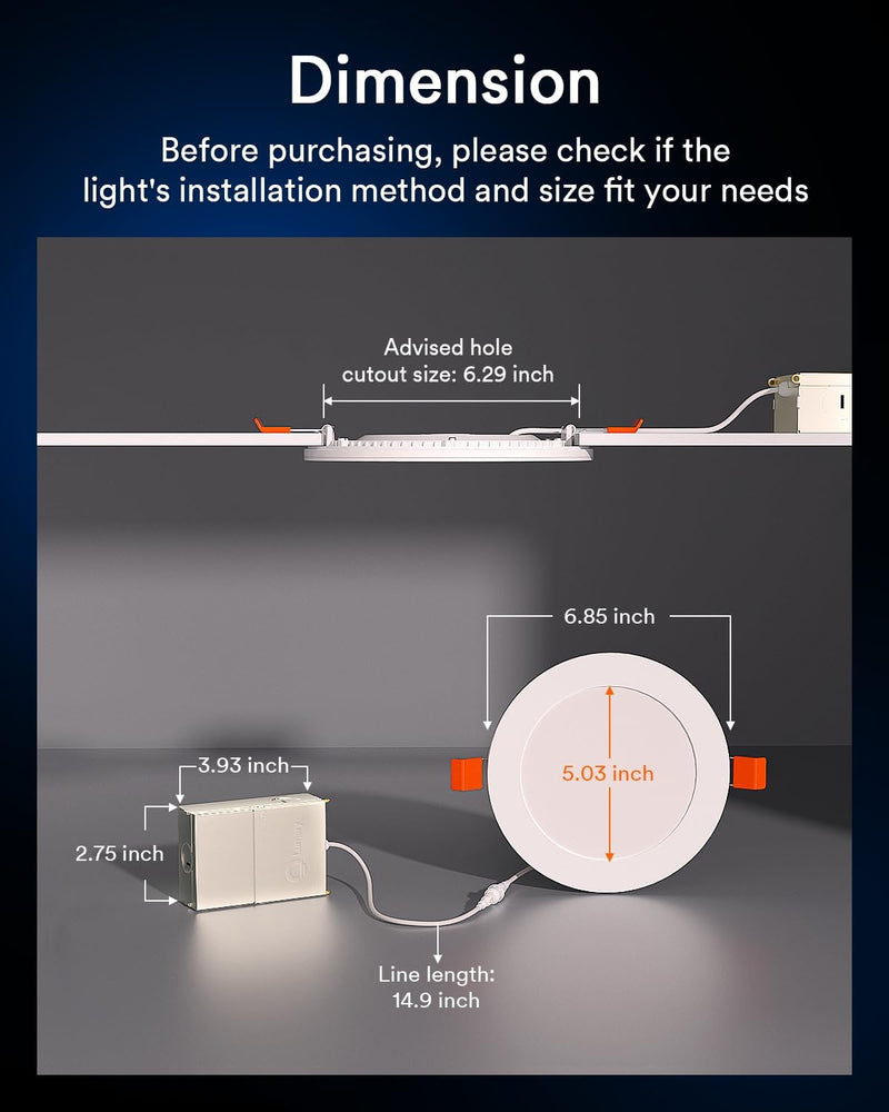 Lumary Smart Recessed Light Pro 6 Inch with RGB/Night Ring, 13W 1100LM Smart Wafer Downlight, Canless with Junction Box, Compatible with Alexa/Google Assistant/BT Remote, ETL Listed, 1Pack White 6Inch 1 Pack