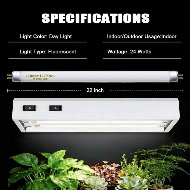 F24T5/865 6 Pack 22 Inch T5 Fluorescent Grow Light Bulbs, 24W 6500K Full Spectrum, 2000 Lumens, High Output (HO) Bulbs for Indoor Plants, Seedlings, Veg Growing, Sunlight White, Energy Efficient 24.0