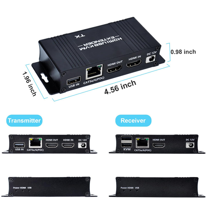 164ft HDMI KVM USB Extender, HDMI to RJ45 Over Cat5e/6/7, Zero Latency 1080p@60Hz USB Keyboard/Mouse Control, Single Power Plug & Play, for Home Theater Outdoor (Transmitter + Receiver)