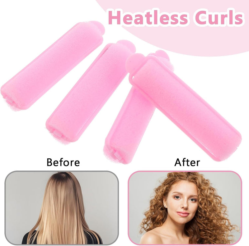 29 Pack Foam Hair Rollers, Sponge Curlers for Heatless Styling, Soft Small 6.8cm Rollers for Fine & Thin Hair, Overnight Sleep in Curls for Women & Children, Pink Hair Roller Set