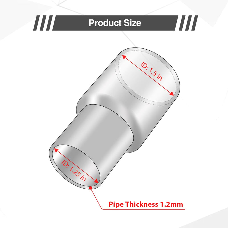 Exhaust Adapter Connector 1.25"ID to 1.5"ID，Exhaust Adapter Total Length 4 "Stainless Steel Polished.