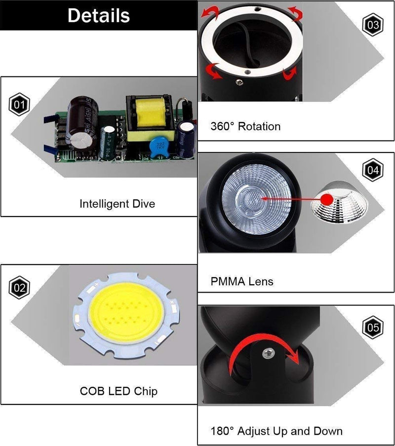 Kiven LED Accent Uplight with Foot Control On Off Switch， Handheld Sized Portable Spot Light, Black