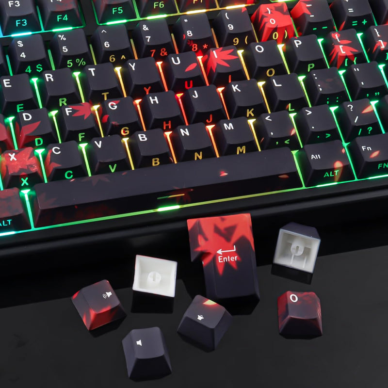 JOMKIZ Maple Leaf PBT Shine Through Keycaps 133 Key for Mechanical Keyboard | Cherry Profile, Side Print Characters, Dye Sublimation, Compatible with 60% 65% 75% 100% Keyboards, Backlight Compatible