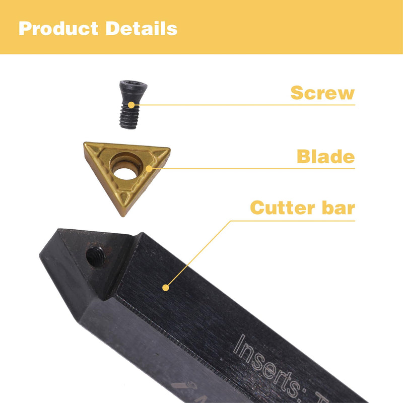 1/2" Indexable Turning Tool Set with TCMT Carbide Inserts, 5 Pcs Set Metal Lathe Tools Inserts Bits with Carbide Inserts. 1/2 in