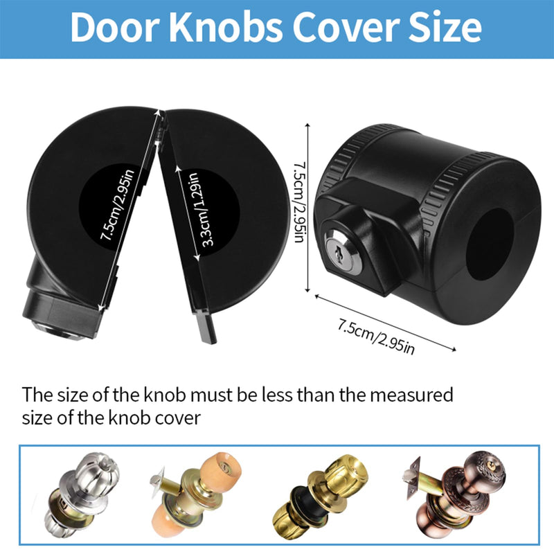Child Proof Door Knob Cover Lock for Dementia Elderly Safety - Universal ABS Plastic Lock-Out Device for Bedroom, Bathroom, Gas Valve & Outdoor Faucets (Fits Most Circular Knobs)-2 Pack Black 2 Pieces