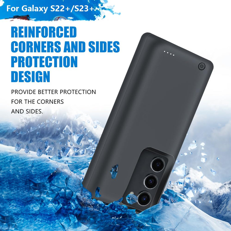 [Upgraded Battery Case for Samsung Galaxy S23+ / S22+, 10000mAh Rechargeable Extended Battery Charging Charger Case, Add 170% Extra Juice (6.6 Inches) Black