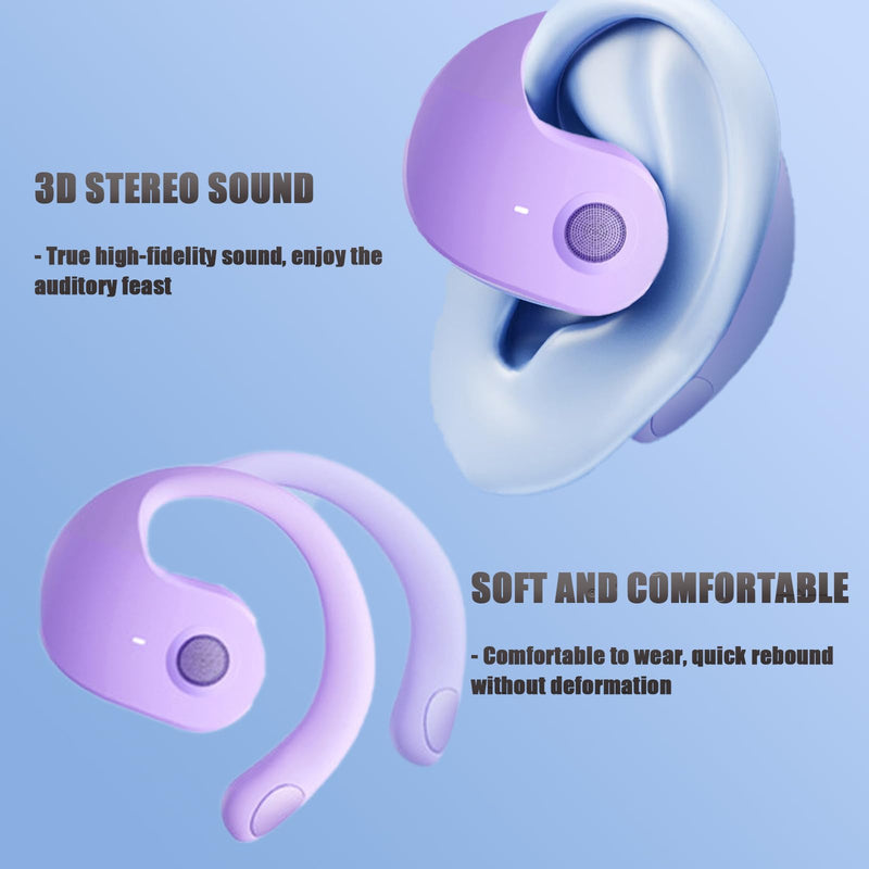 Earphone Wireless Bluetooth, OWS Hanging Bluetooth 5.4 Earphones, Open Ear Headset Ball - Portable and Comfortable, HiFi Stereo Sound Headphones Noise Cancelling Running Sport (Purple) Purple