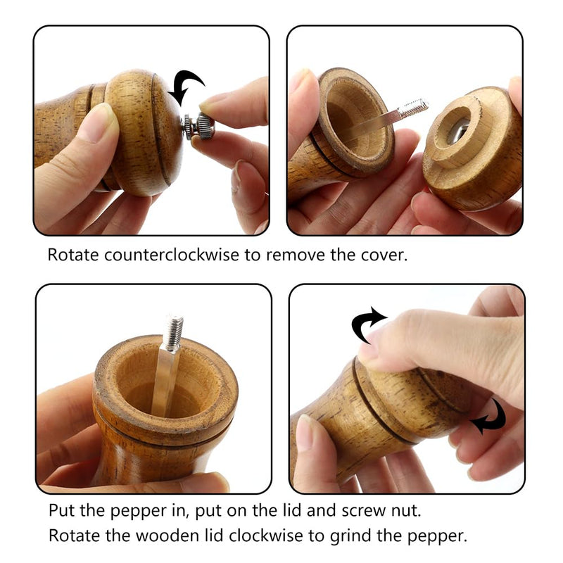 1 Pack 5 Inch Wood Pepper Grinder Wooden Pepper Mill or Salt Mill Salt Shakers with Adjustable Ceramic Rotor Refillable Ceramic Grinding Mechanism Oak Wood Pepper Grinder for Kitchen