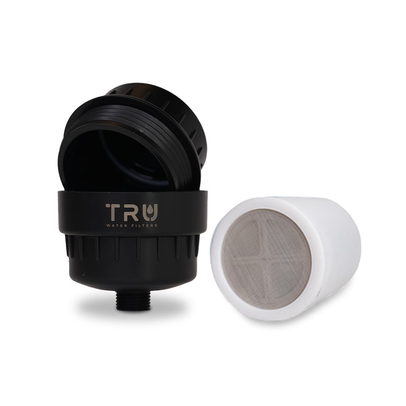 TRU High Output Shower Filter - Reduces Chlorine and other Harmful Sediments. Relieves dry and itchy skin, while Improving the health of your Hair, Skin, and Nails (Black) Black