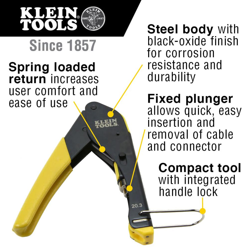 Klein Tools 80151 Coax Cable Compression Crimper and Stripper Set with 10-Pack of RG6/6Q F-Connectors for Fast and Reliable Installation, 3-Piece