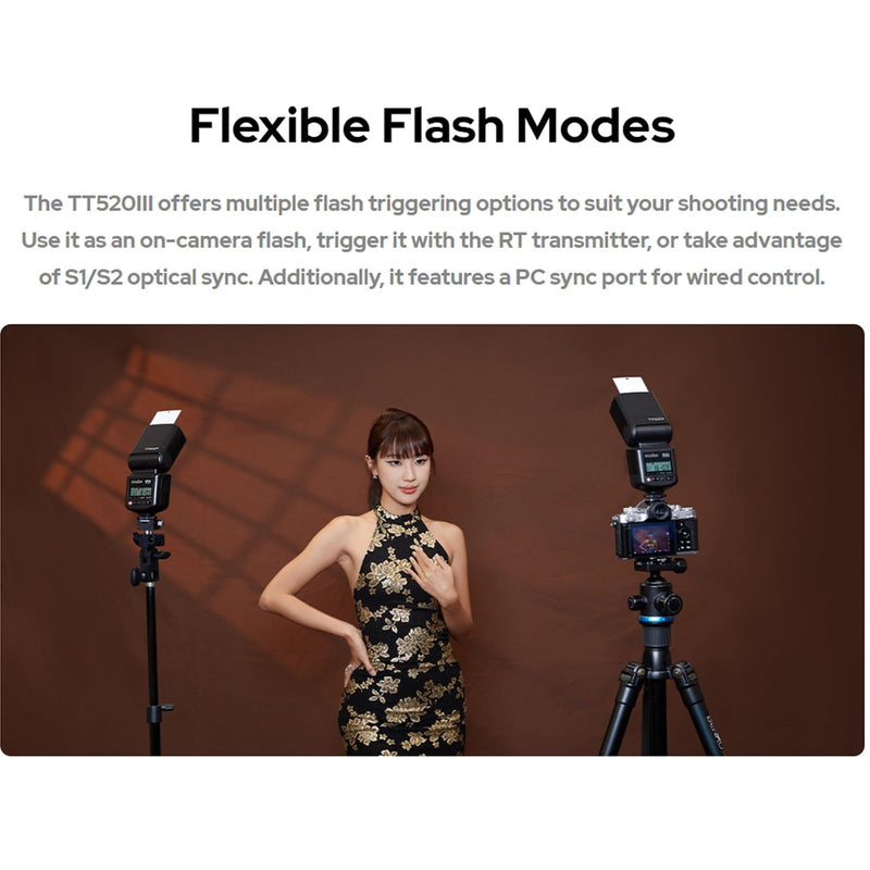Godox TT520III Camera Flash, 1.8s Recycle Time, 400 Full Power Flash, Built-in Receiver and RT Transmitter for Canon Nikon Panasonic Olympus Pentax and Other DSLR Cameras (NO TTL, TT520II Upgrade)