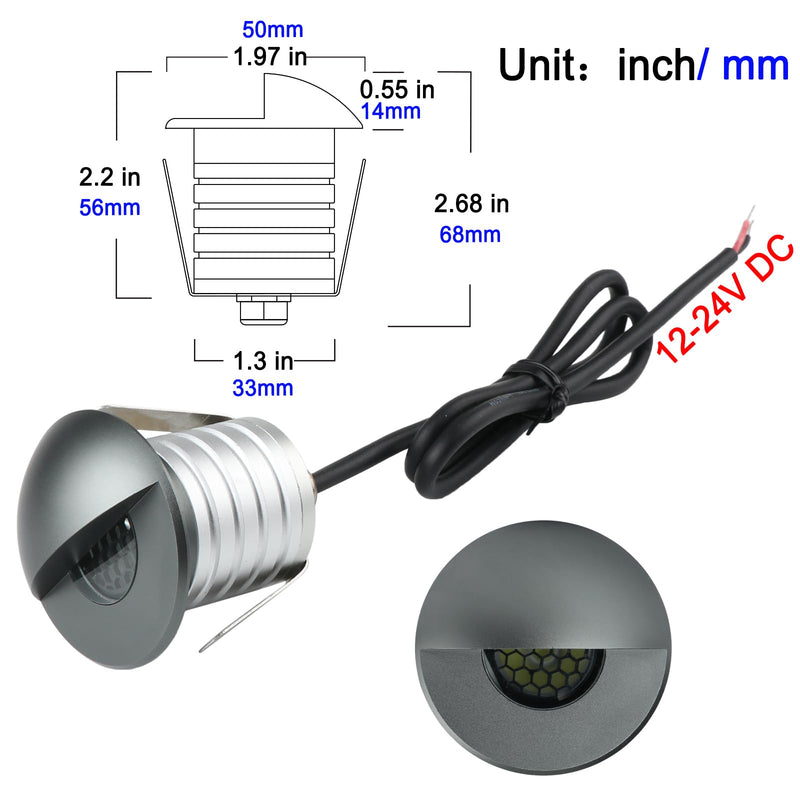 LED In-Ground Step Light- Half Moon Anti-Glare, 3W 12V-24V DC, Recessed Wall Lights, IP67 Waterproof, Buried Underground Outdoor Landscape Lighting,Warm White 3000K(1 Pack) 1