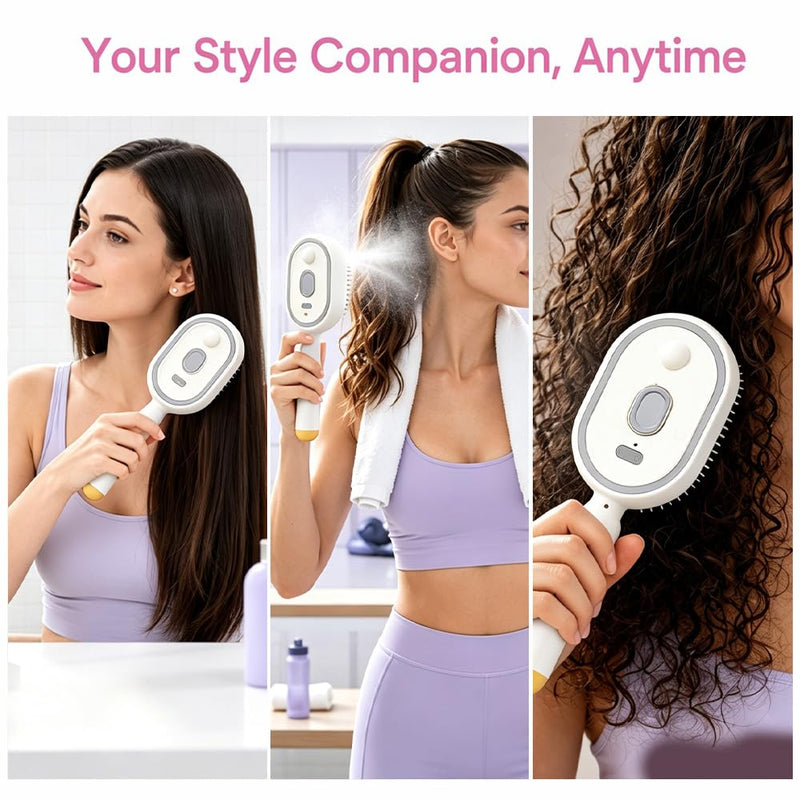  [AUSTRALIA] - Electric Spray Air Cushion Massage Comb, Rechargeable Detangling & Anti-Frizz Hair Brush, Hair Brush with Water Spray, Self-Cleaning Anti-Tangle, Steam Hair Straightener for Wet & Dry Hair(White)