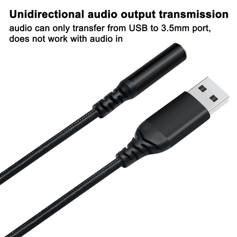 DCHAV USB to 3.5mm Jack Audio Adapter Headphone Microphone External Sound Card AUX USB Type A to 3.5 mm Cable 4 Pole TRRS Female Interface Line Control for PC Laptop Speaker Headset PS4 PS5, Black