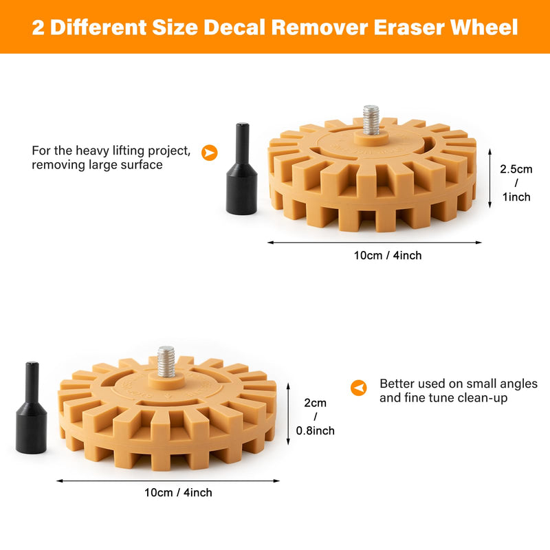 Gomake Decal Remover Eraser Wheel Tool Kit with Drill Adapter Vinyl Decal Adhesive Removal Tool with Razor Blade Scraper for Removing Pinstripes, Stickers, Adhesive Vinyl Decals from Cars