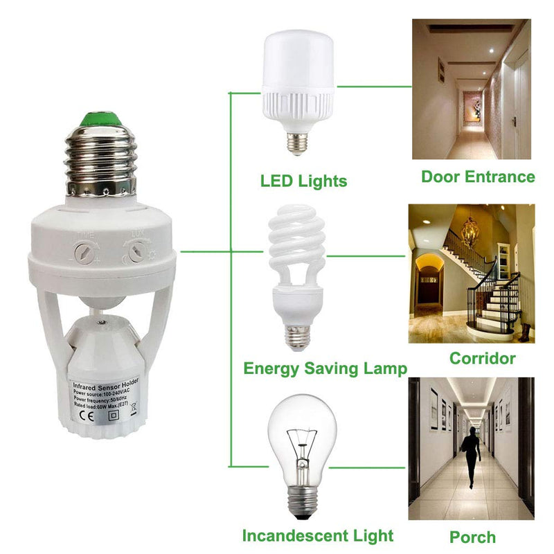 Motion Sensor Light Socket,E26 E27 PIR Motion Screw Bulb Adapter Indoor Use Only, Auto On Off Night Light Control for Garage Basement Porch Storage Room (3 Pack) 3 Pack
