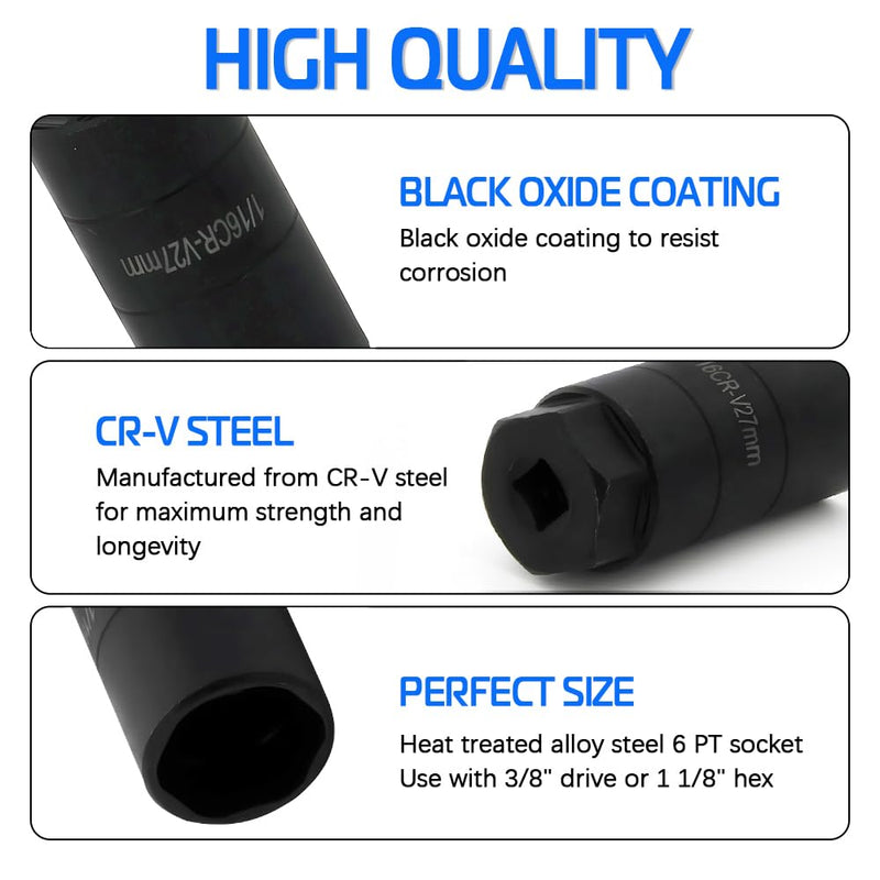 A ABIGAIL Oil Pressure Switch Socket, 1 1/16'' x up to 2-5/8'', Fits 3/8'' Drive or 1 1/8'' Hex, High Performance Chrome Molybdenum, Black Oxide Finish, Model A7646F