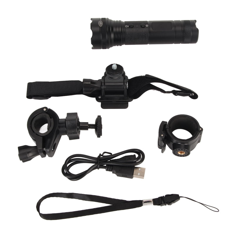 LED Flashlight Recorder, Flashlight Helmet Camera with Handle Brackect, 1080P FHD, 5 Lighting Modes, 120° Wide Angle, 2200mAh Rechargeable Battery for Cycling,