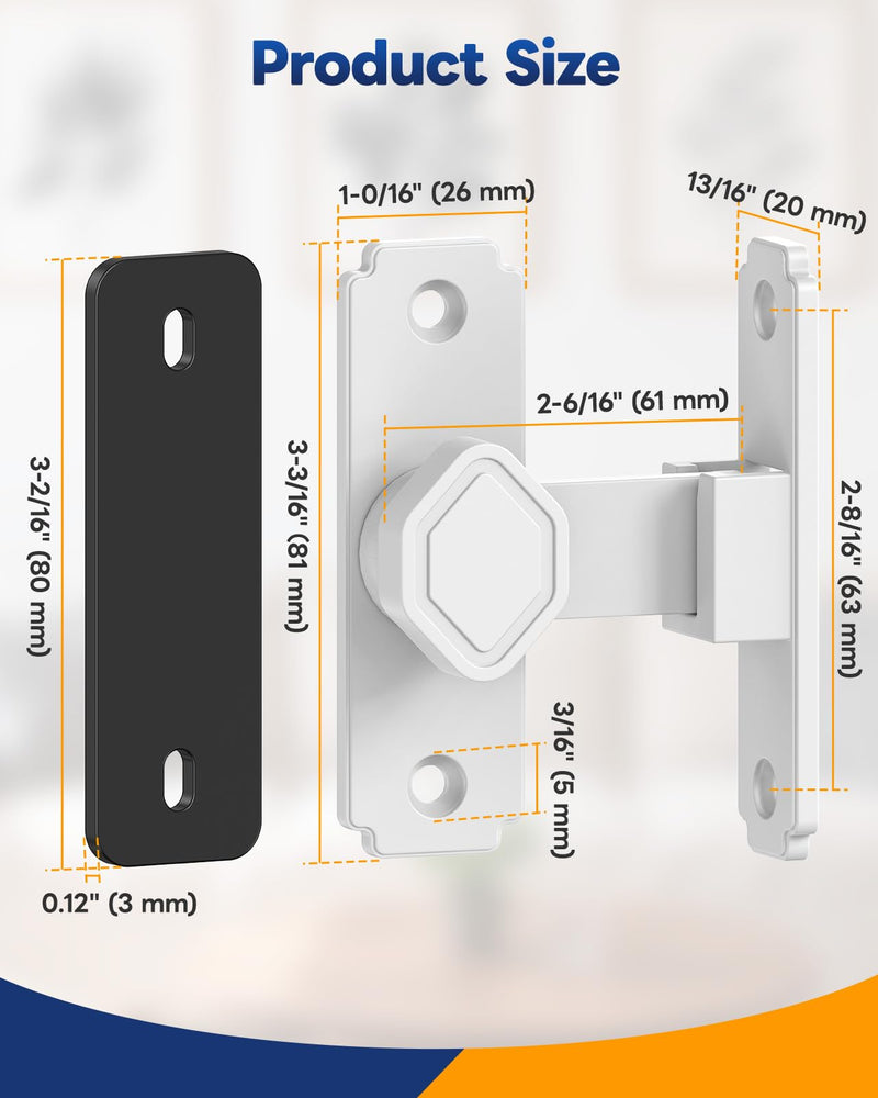 90 Degree Barn Door Lock, Sturdy Aluminum Alloy Sliding Door Lock, Home Security Gate Latch Fit for Barn, Bathroom, Garden, Fence (White-4 Pcs) White-4 Pcs