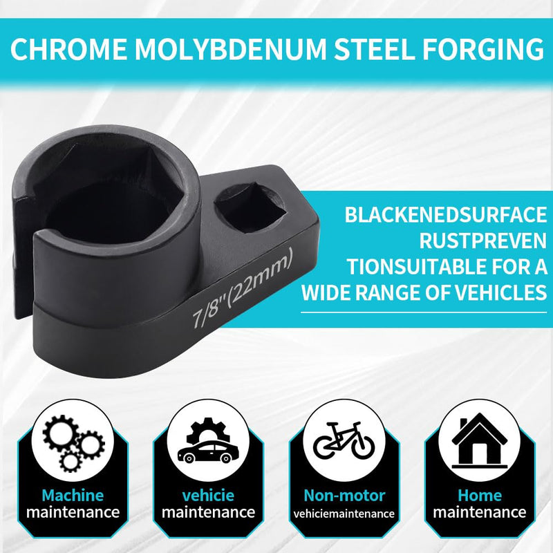 Offset O2 Sensor Socket, 7/8-Inch (22mm) with 3/8-Inch Drive, Universal Fit for Vehicle Oxygen Sensor Removal 1pcs 3/8-7/8