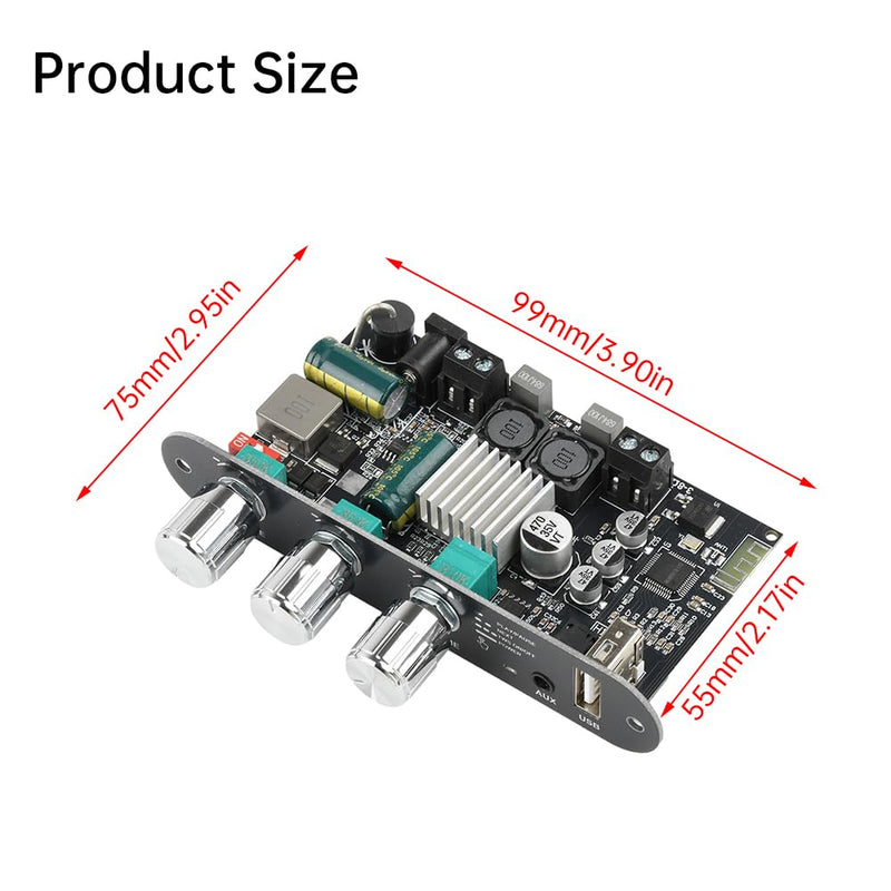 ZK-1001U Mono Amplifier Board, Bluetooth 5.3 100W TPA3116D2 Audio Amp Module with TWS, Treble Bass Control, USB AUX Input, DC 9-24V for Car DIY Home Outdoor Speakers