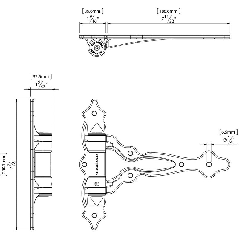 D&D Technologies TCA4S TruClose Decorative Regular Duty Gate Hinges, for Self Closing Wood Gates up to 55 Pounds, Black, 2 Count