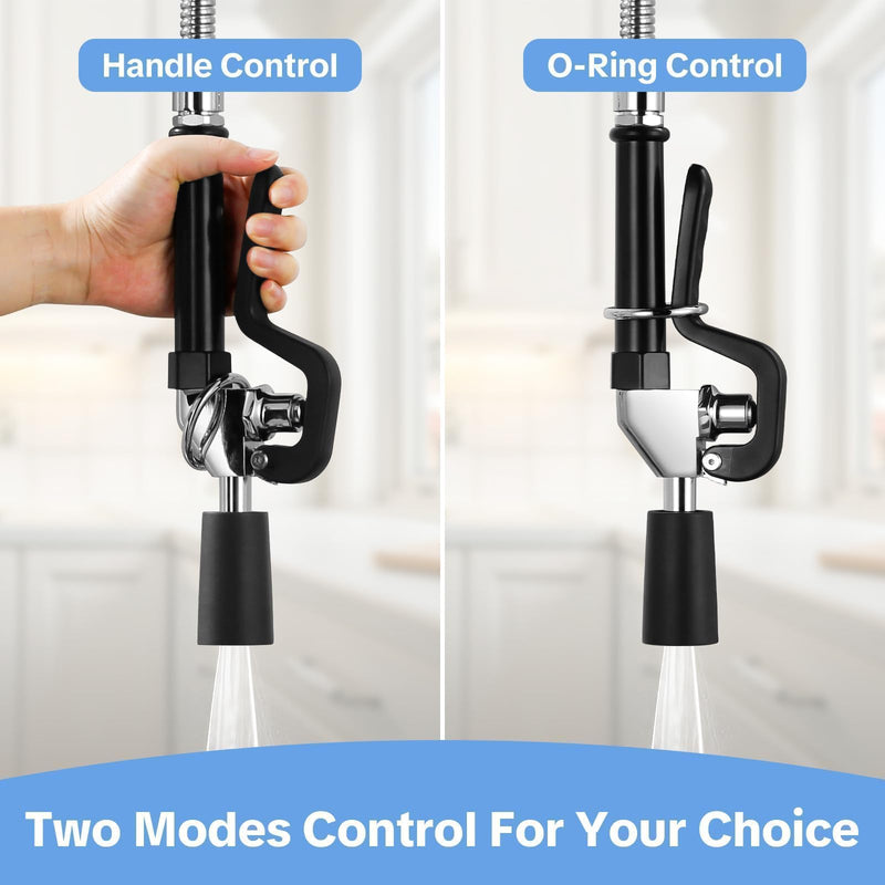 Pre Rinse Sprayer Commercial Sink Sprayer Head, Low Lead Spray Valve Dish Sprayer Nozzle with Ergonomic Handle, High Pressure Brass Faucet Parts for Commercial Kitchen faucet, Chrome Finished Black Pre Rinse Sprayer