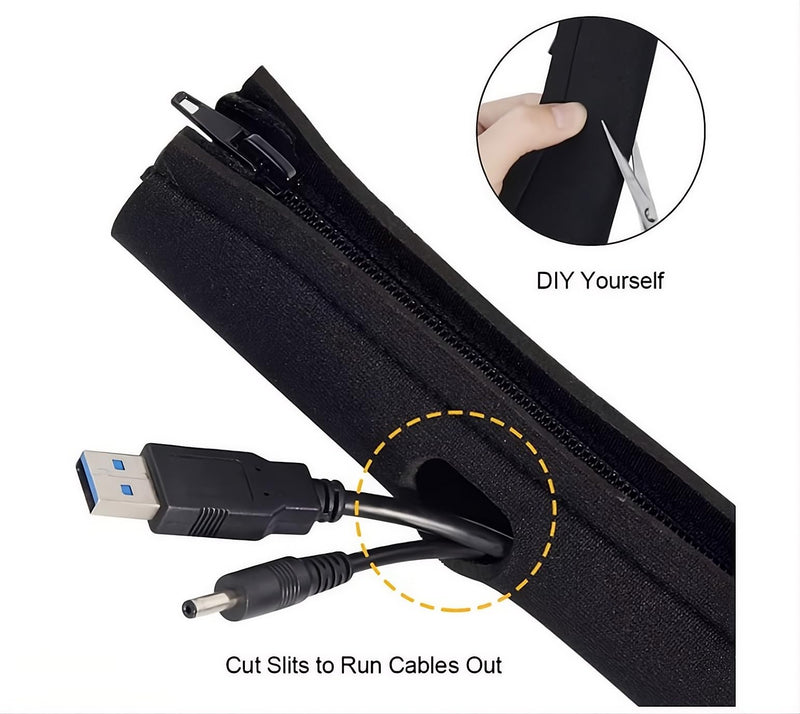 Cable Sleeve Organizer 2 Pack – Cable Management Sleeve Zipper, Cord Sleeves for Cables, Wire Sleeve Protector, Desk Cable Organizer Cover, Flexible Cable Wrap for Home Office