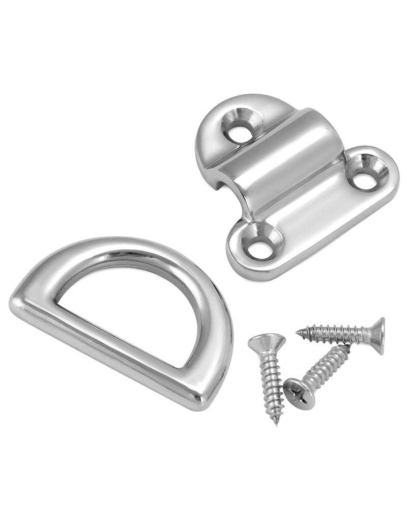 QWORK Marine Folding Pad Eye, 4 Pack Marine Grade Stainless Steel 316 D Ring Anchor, 44mm x 40mm Heavy Duty Desk Tie Down Anchor with Plate, for Marine Trailer Boats Truck