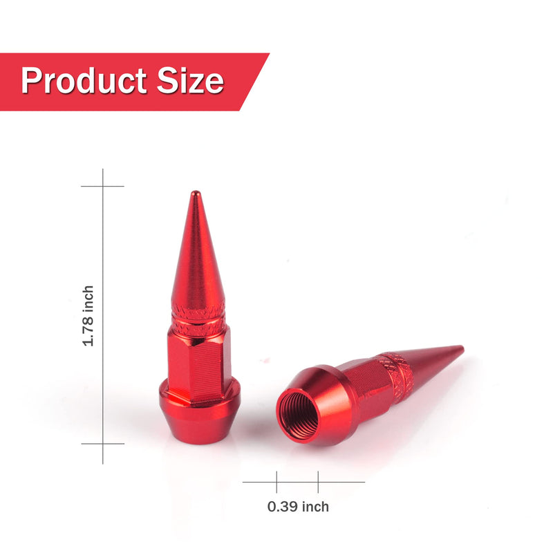 SINGARO 45mm Spiked Aluminum Stem Valve Caps,4PCS Dustproof Tire Wheel Stem Caps for Cars,SUVs,Trucks Bicycles and Motorcycles(Red) 45MM-Red