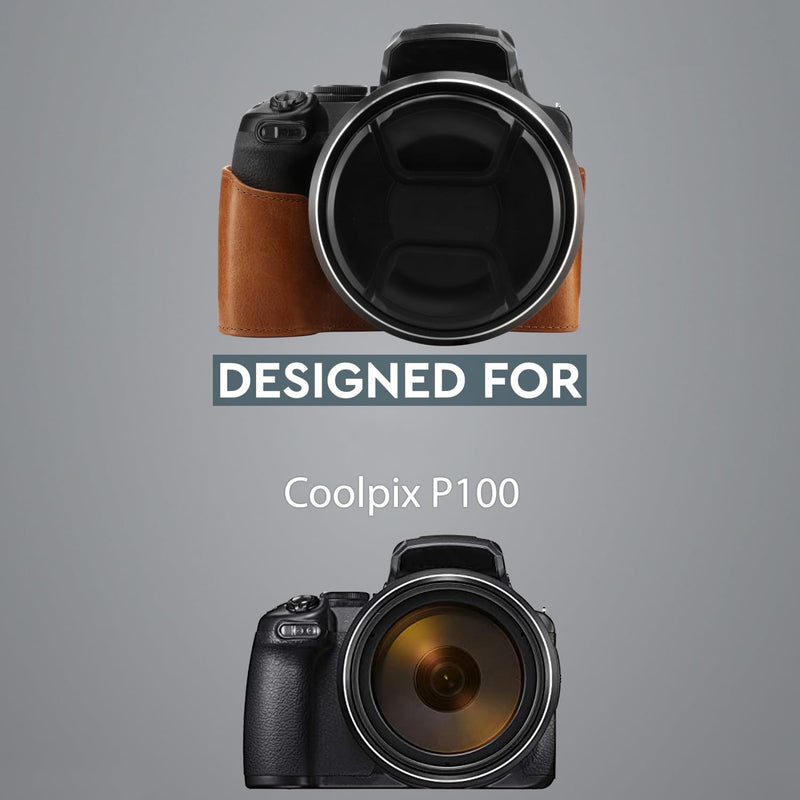 MegaGear MG1534 Nikon Coolpix P1000 Ever Ready Leather Camera Half Case and Strap - Dark Brown, Compact,DarkBrown DarkBrown