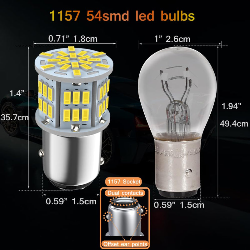 1157 Led Brake Light Bulb, 12V-24V 1157 7528 2357 2057 BAY15D LED Replacement Light Bulb for Brake Tail Light for Car RV Trailer Boat, 54SMD 3014 Chipset White light, 2PCS