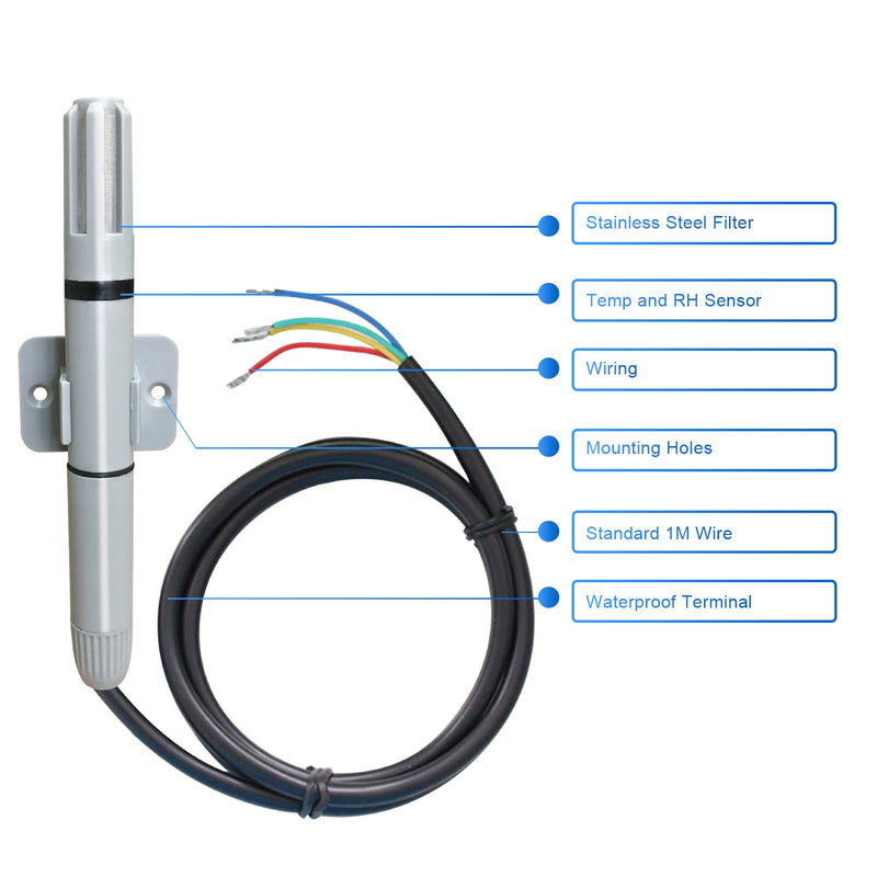 Tzone RS485 Temperature Sensor Modbus RTU Temperature and Humidity Transmitter,Industrial Temp Sensor Analog Humidity Monitor -40℃ to 125℃ High Accuracy for Heating and Cooling System,Farm,Greenhouse THT02 RS485 Output