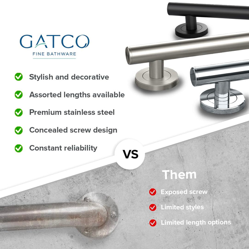 Gatco 884 Latitude II 12-Inch Bathroom & Shower Safety Grab Bar, Wall Mounted Stainless Steel, Satin Nickel 12 Inch