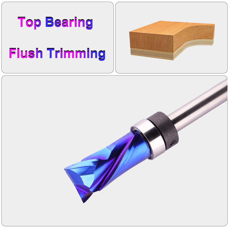 Template Top Bearing Compression Flush Trim Router Bit 1/4" Shank 1/2" Cutting Diameter 1" Cut Height Pattern and Mortising Flush Cut Trim Bit for Woodworking Trimming 1/2" Dia, 1" Height, 1/4 Shank