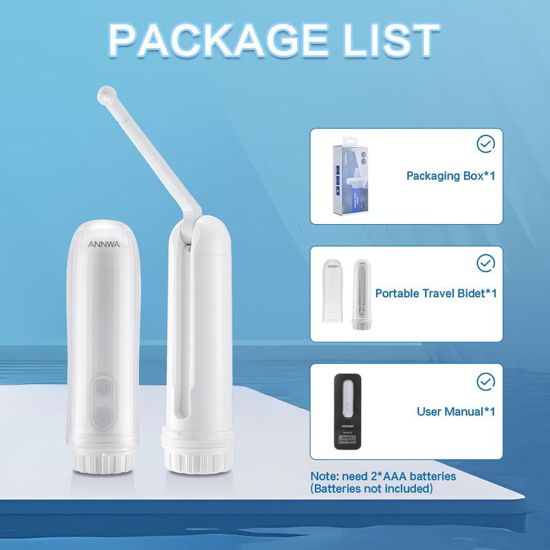 Portable Bidet for Travel 140mL Nozzle 180° Adjustment IPX6 Electric Handheld Bidet for Personal Hygiene Cleaning, Baby Wash, Postnatal Care, Perineal & Hemorrhoid Treatment(AM-US-NHJ001E) Polygon