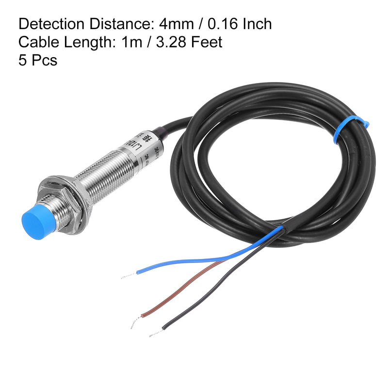 MECCANIXITY M12 Approach Sensor Inductive Proximity Sensor Switch NC Normally Close PNP 4mm Detection Distance, DC 6-36V LJ12A3-4-Z/AY, 3.3ft, 5Pcs 5