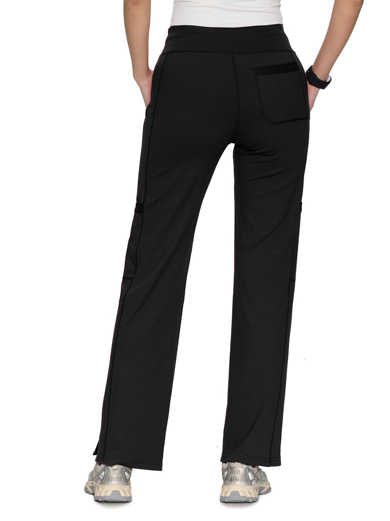 Yoga Scrub Pants for Women Soft Stretch Mid Rise Straight Leg Cargo Bottom with Drawstring,5 Pockets Medium Black
